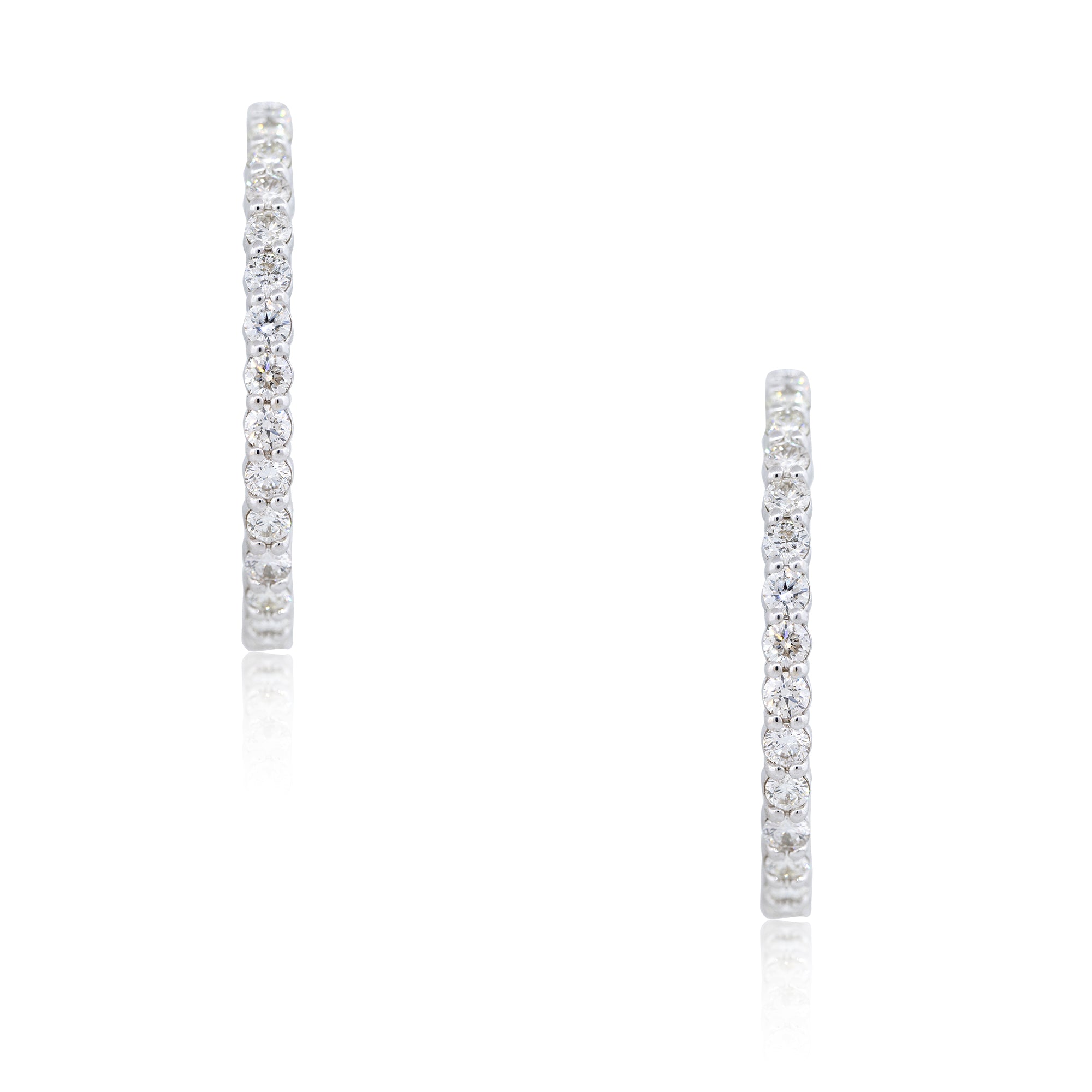 14k White Gold 7.63ctw Round Brilliant Cut Diamond Hoop Earrings