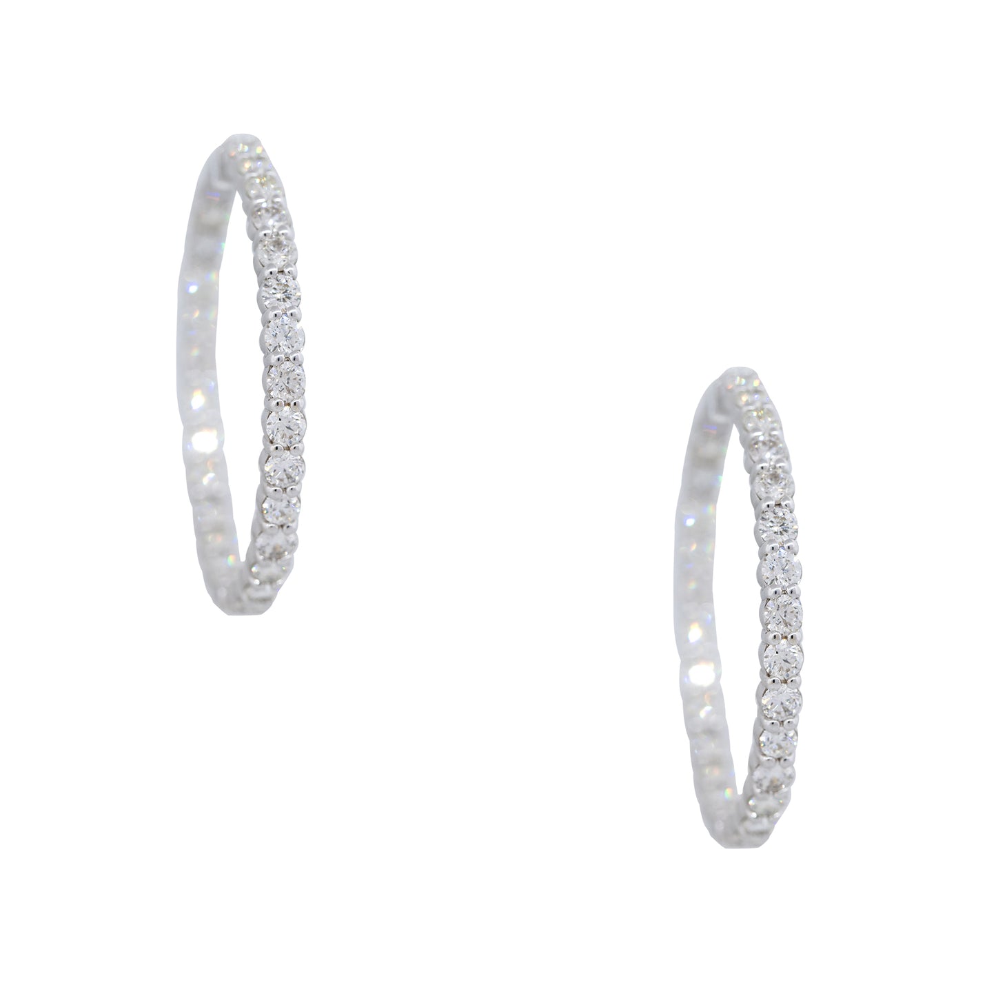 14k White Gold 7.63ctw Round Brilliant Cut Diamond Hoop Earrings