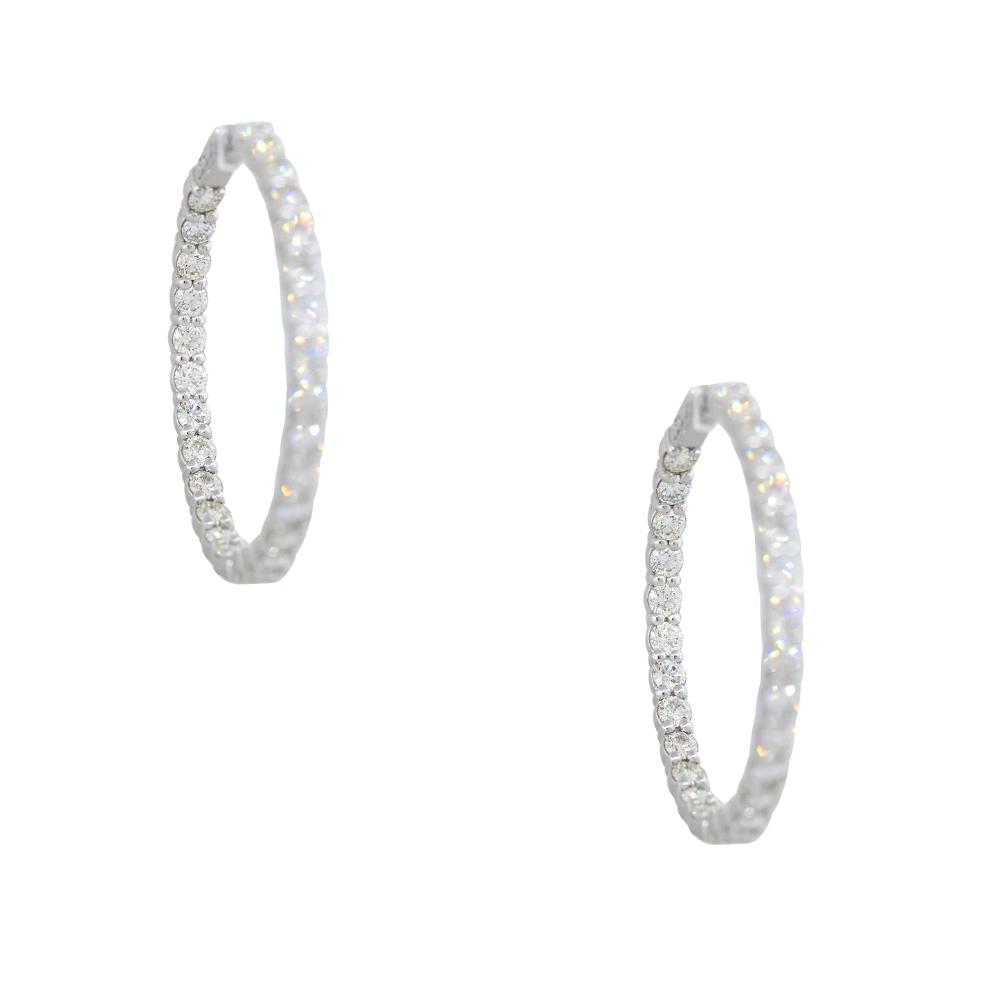 14k White Gold 7.63ctw Round Brilliant Cut Diamond Hoop Earrings