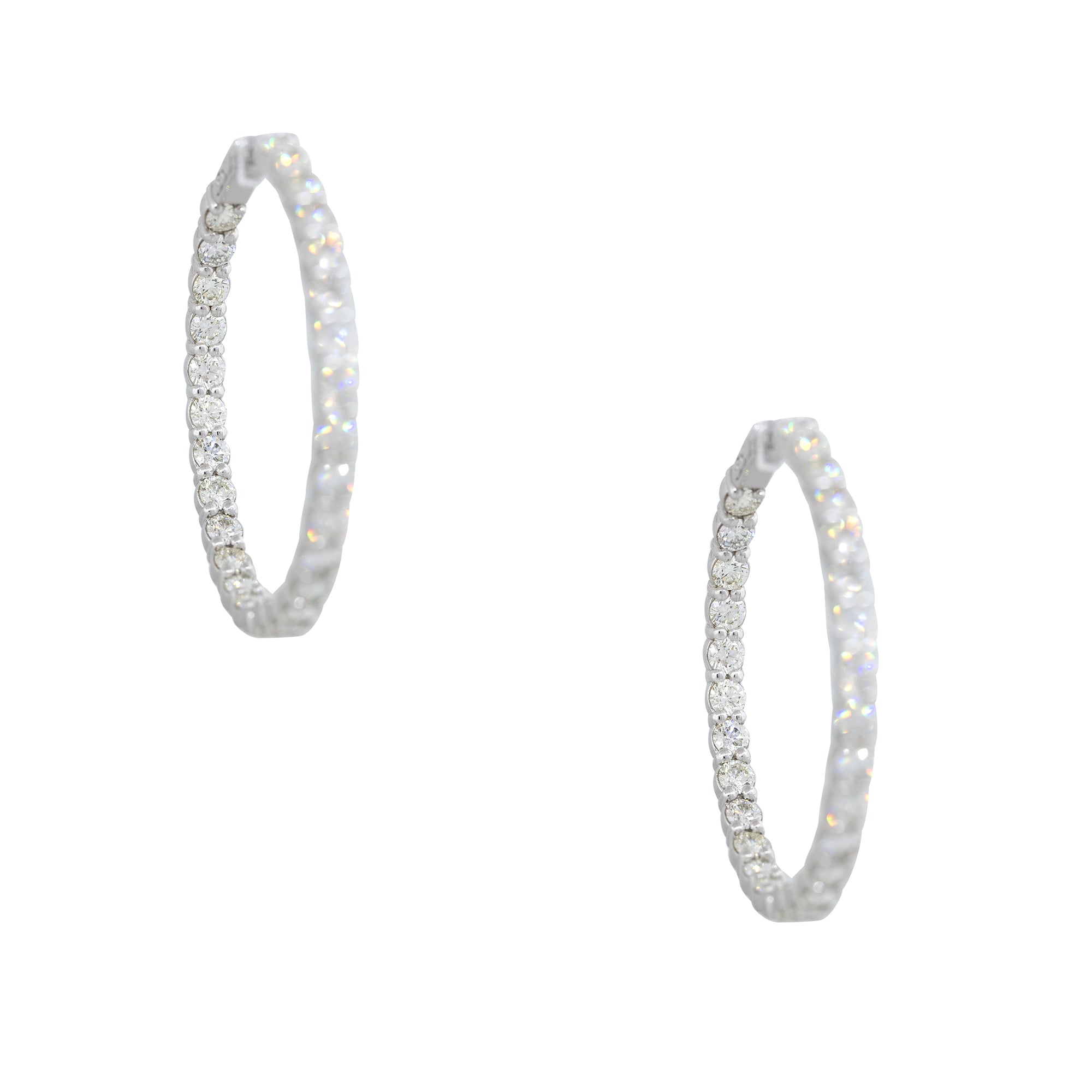 14k White Gold 7.63ctw Round Brilliant Cut Diamond Hoop Earrings