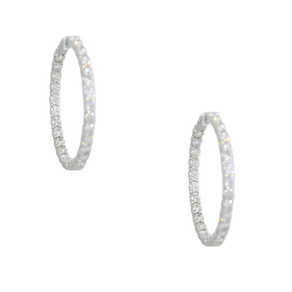 14k White Gold 7.63ctw Round Brilliant Cut Diamond Hoop Earrings