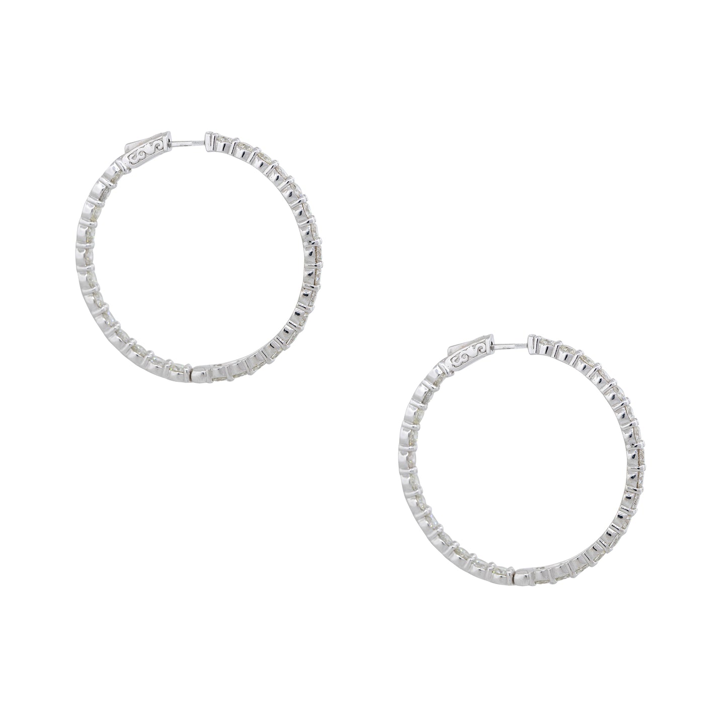 14k White Gold 7.63ctw Round Brilliant Cut Diamond Hoop Earrings