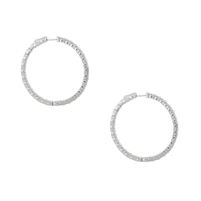 14k White Gold 7.63ctw Round Brilliant Cut Diamond Hoop Earrings