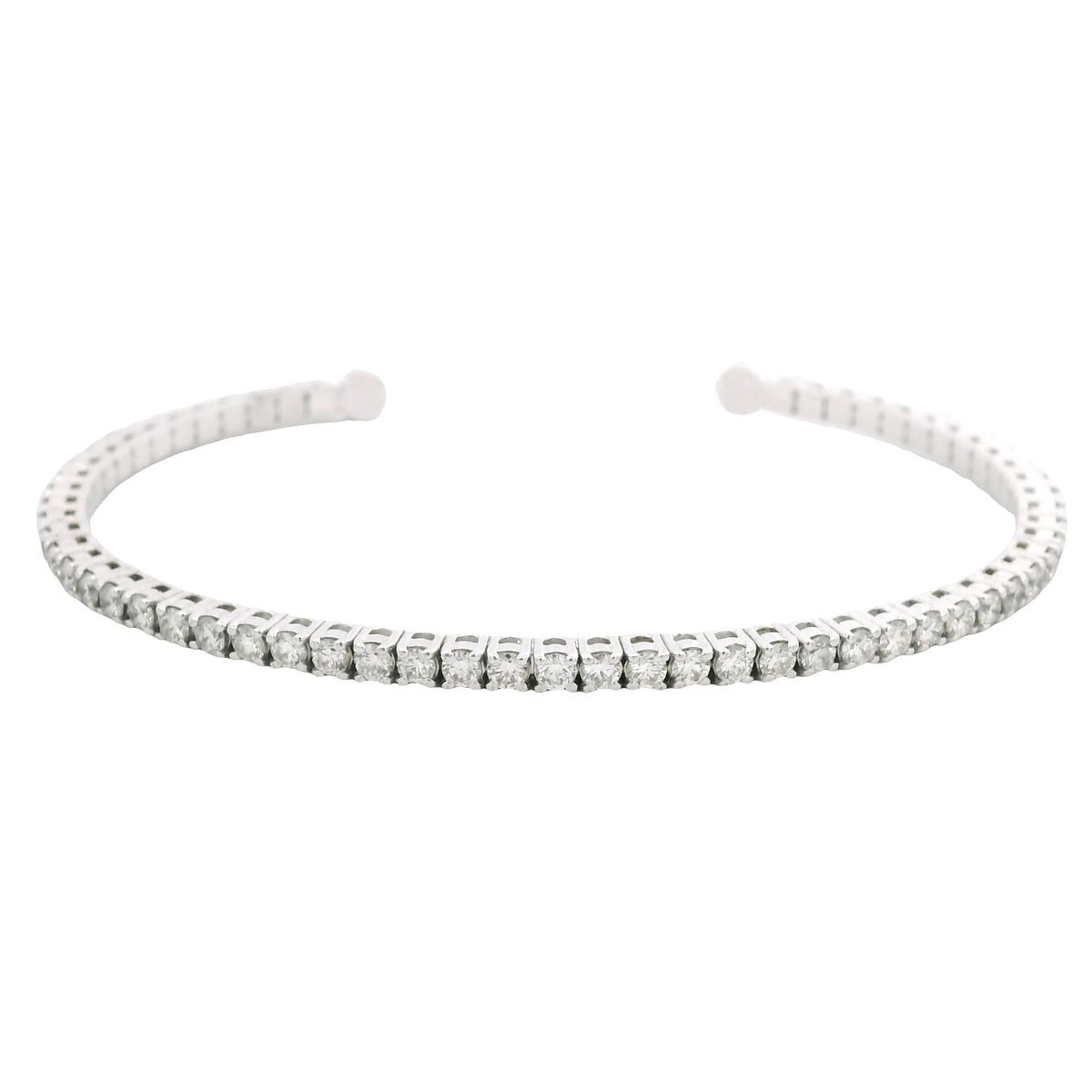 14k White Gold Natural 2.6 Carat Round Brilliant Cut Diamond Flexible Cuff Bracelet