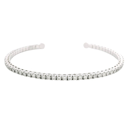 14k White Gold Natural 2.6 Carat Round Brilliant Cut Diamond Flexible Cuff Bracelet