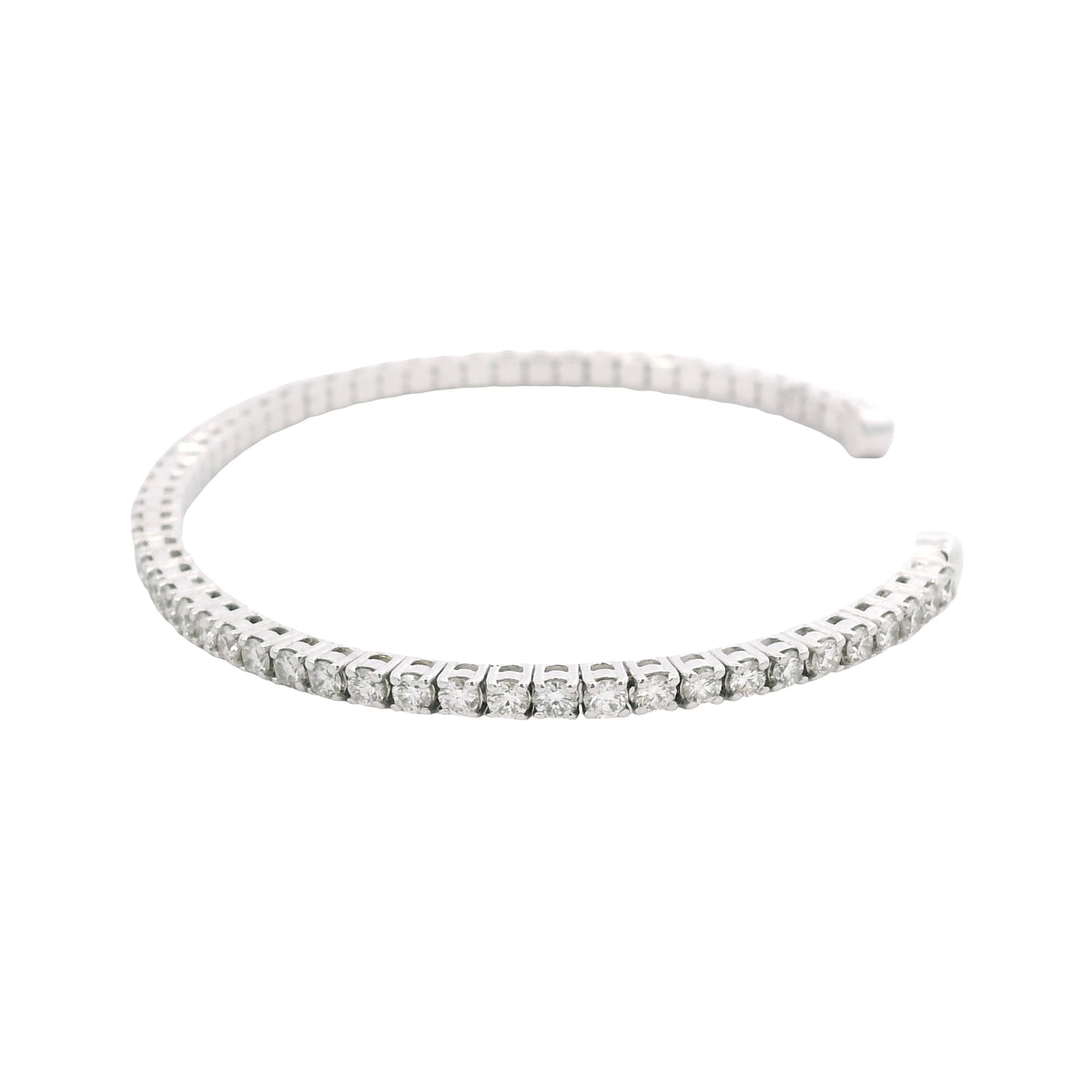 14k White Gold Natural 2.6 Carat Round Brilliant Cut Diamond Flexible Cuff Bracelet