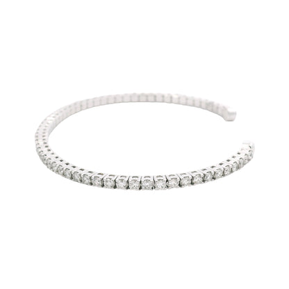 14k White Gold Natural 2.6 Carat Round Brilliant Cut Diamond Flexible Cuff Bracelet