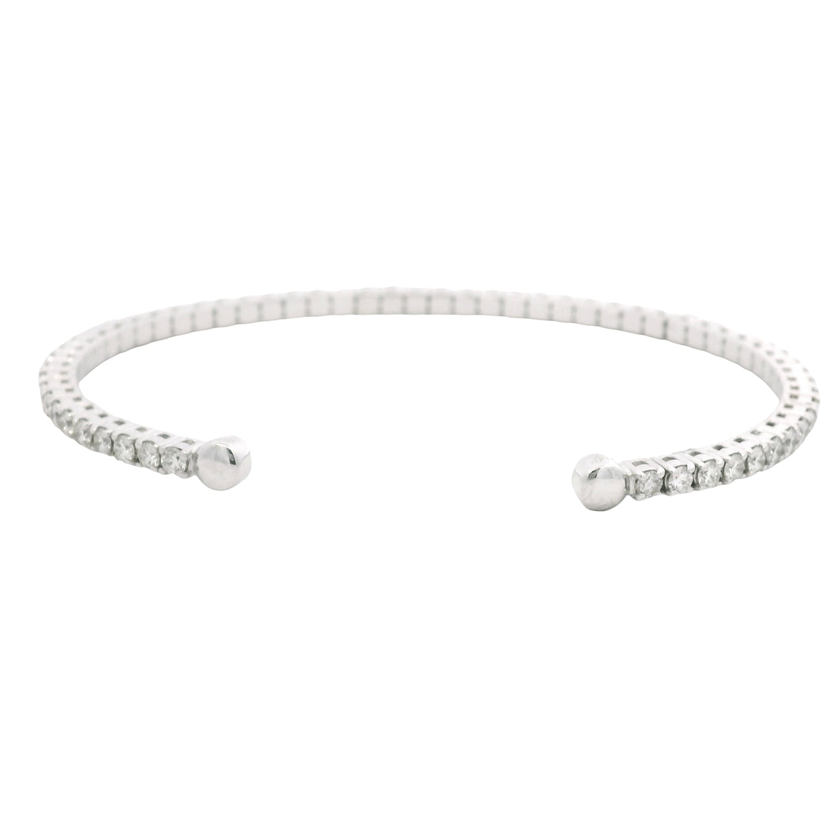 14k White Gold Natural 2.6 Carat Round Brilliant Cut Diamond Flexible Cuff Bracelet
