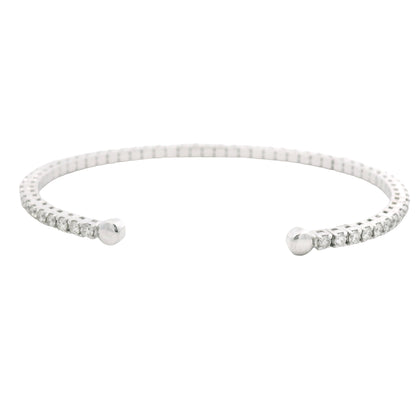 14k White Gold Natural 2.6 Carat Round Brilliant Cut Diamond Flexible Cuff Bracelet