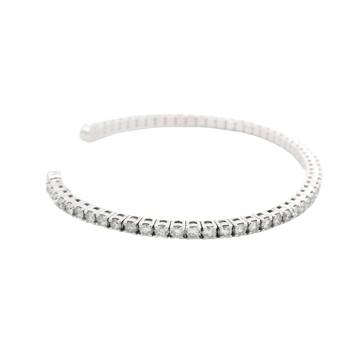 14k White Gold Natural 2.6 Carat Round Brilliant Cut Diamond Flexible Cuff Bracelet