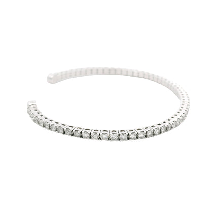 14k White Gold Natural 2.6 Carat Round Brilliant Cut Diamond Flexible Cuff Bracelet