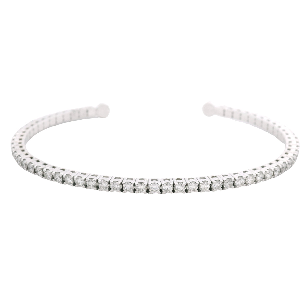14k White Gold Natural 2.6 Carat Round Brilliant Cut Diamond Flexible Cuff Bracelet