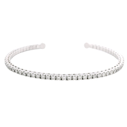 14k White Gold Natural 2.6 Carat Round Brilliant Cut Diamond Flexible Cuff Bracelet