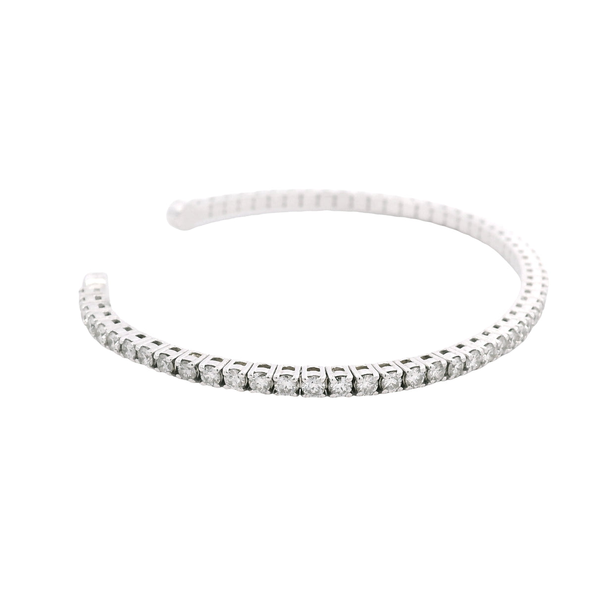 14k White Gold Natural 2.6 Carat Round Brilliant Cut Diamond Flexible Cuff Bracelet