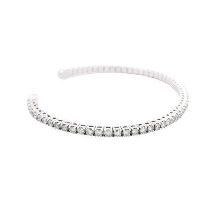 14k White Gold Natural 2.6 Carat Round Brilliant Cut Diamond Flexible Cuff Bracelet