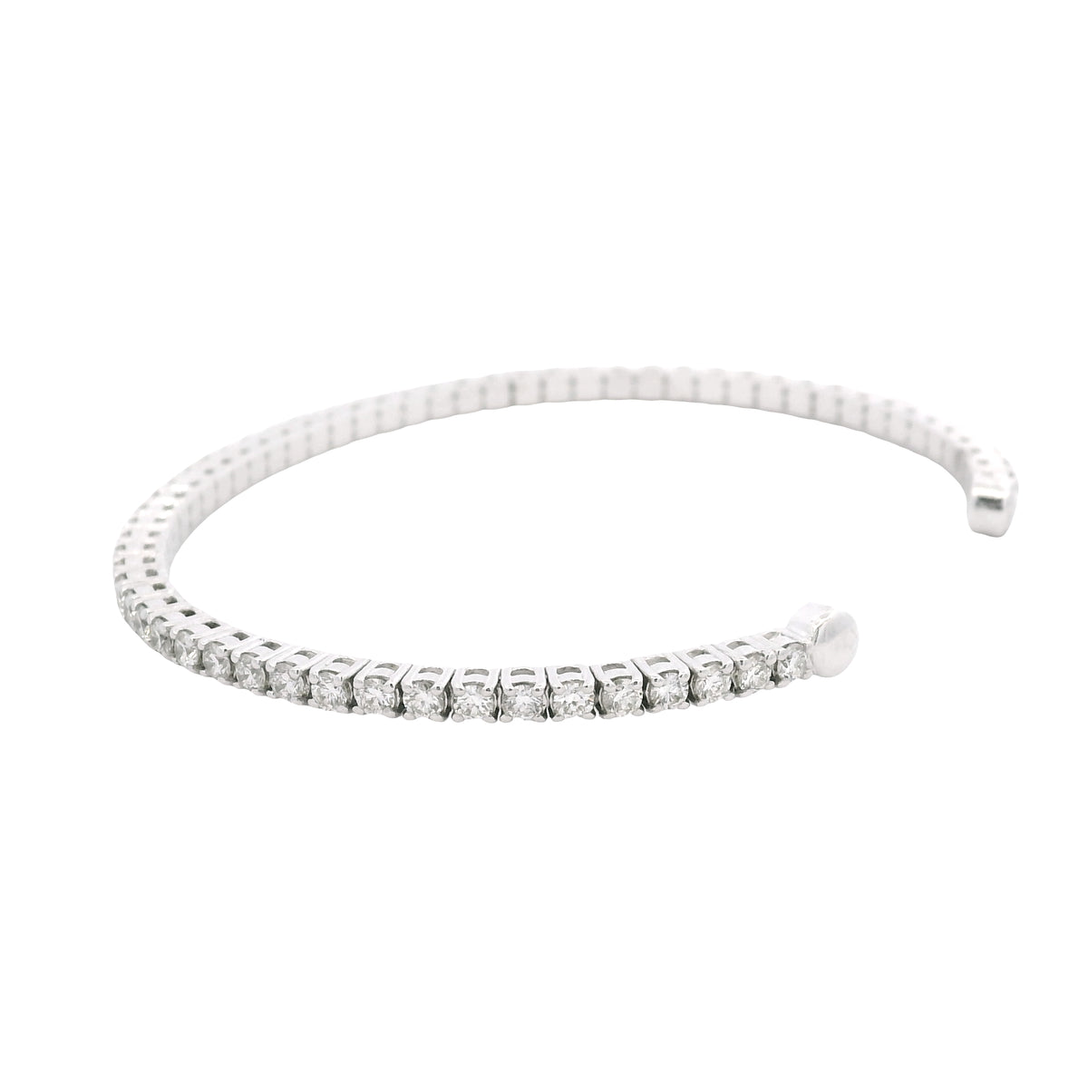 14k White Gold Natural 2.6 Carat Round Brilliant Cut Diamond Flexible Cuff Bracelet