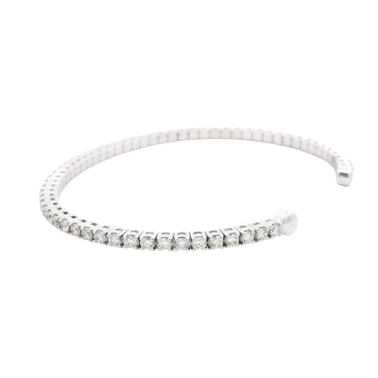 14k White Gold Natural 2.6 Carat Round Brilliant Cut Diamond Flexible Cuff Bracelet