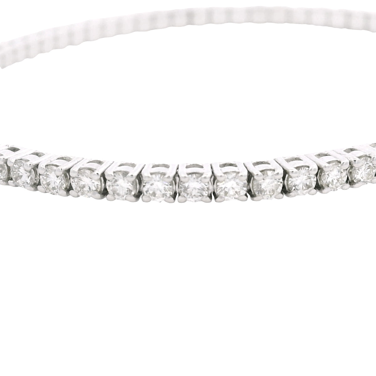 14k White Gold Natural 2.6 Carat Round Brilliant Cut Diamond Flexible Cuff Bracelet