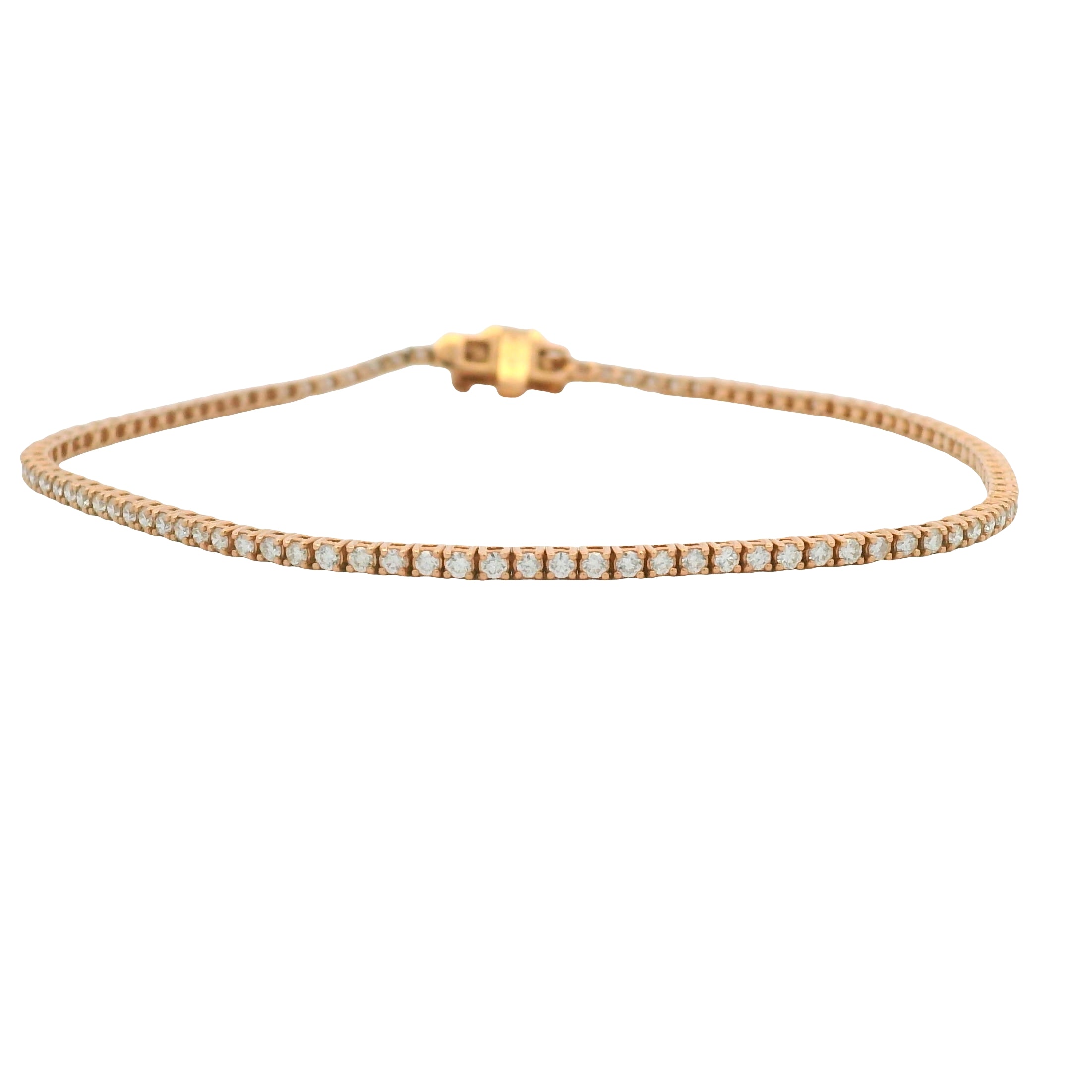 14K Rose Gold Natural Round Brilliant Cut Diamond Tennis Bracelet