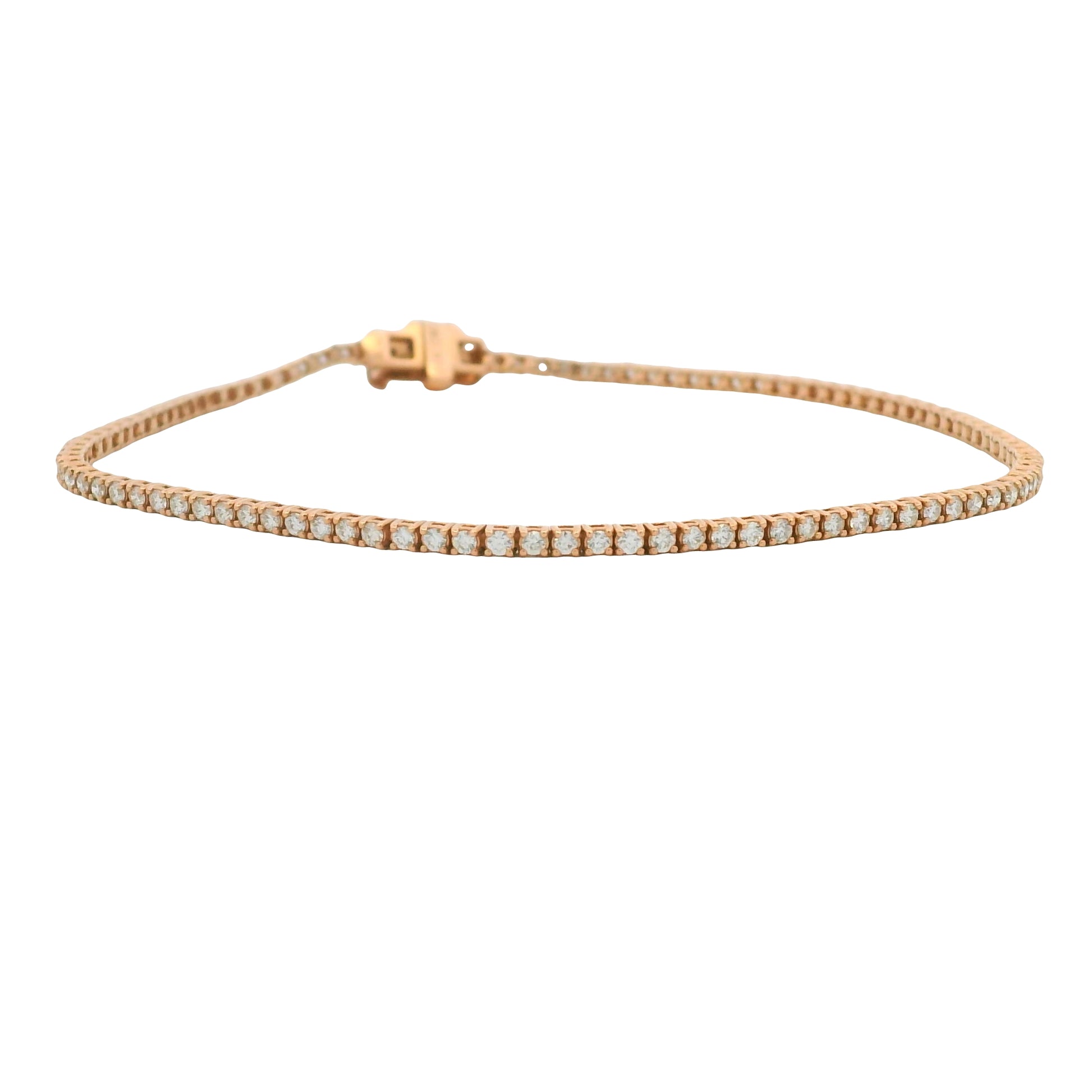 14K Rose Gold Natural Round Brilliant Cut Diamond Tennis Bracelet
