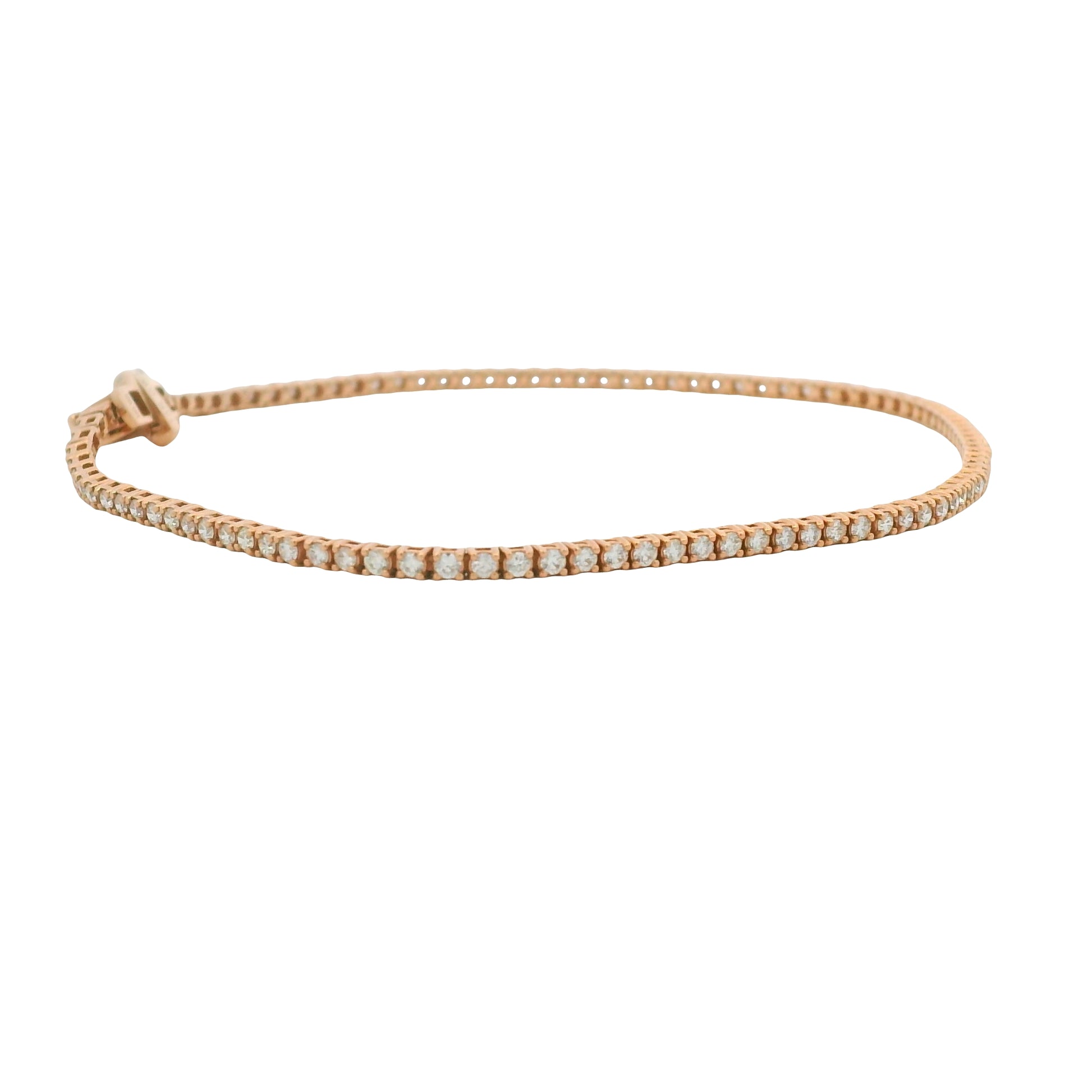 14K Rose Gold Natural Round Brilliant Cut Diamond Tennis Bracelet