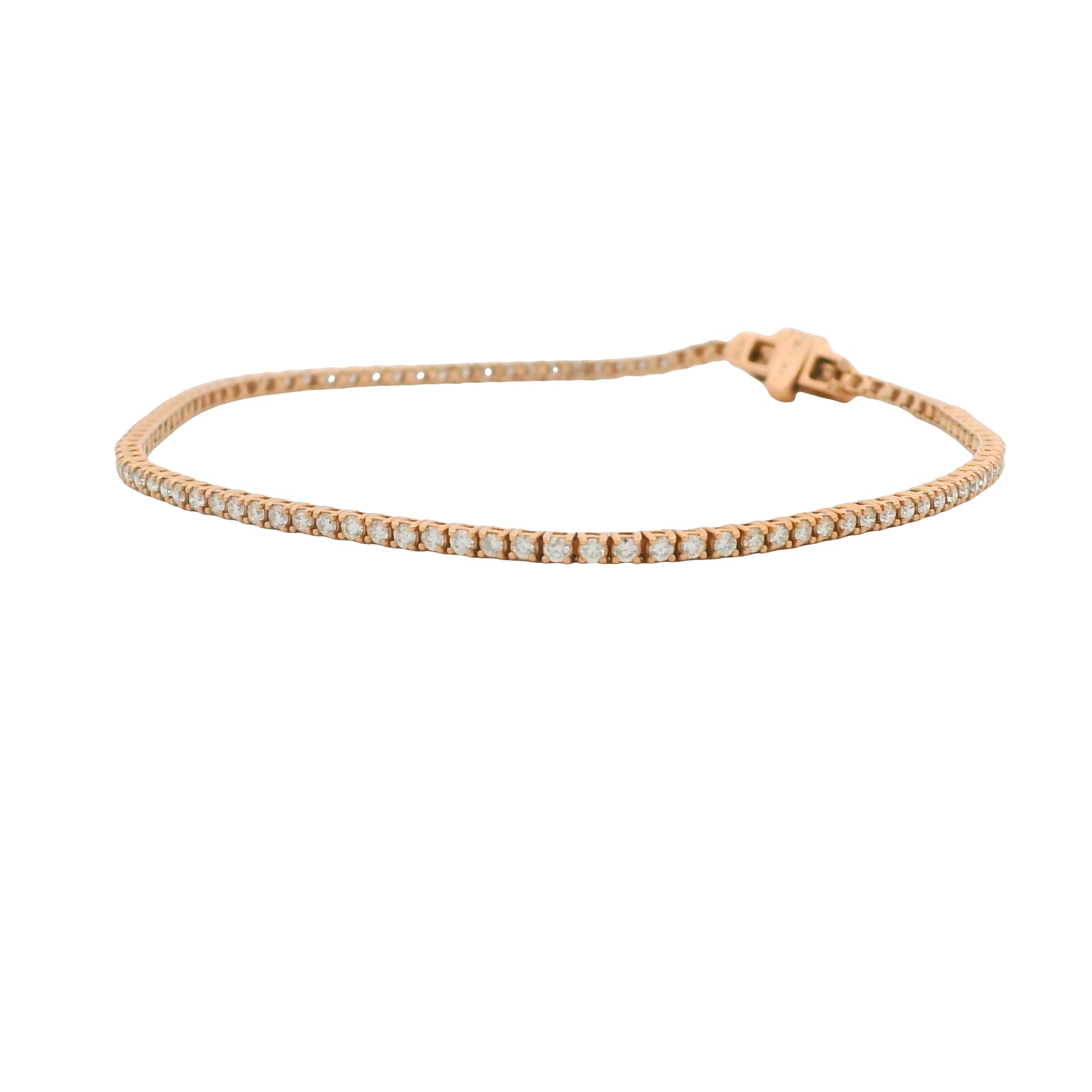 14K Rose Gold Natural Round Brilliant Cut Diamond Tennis Bracelet