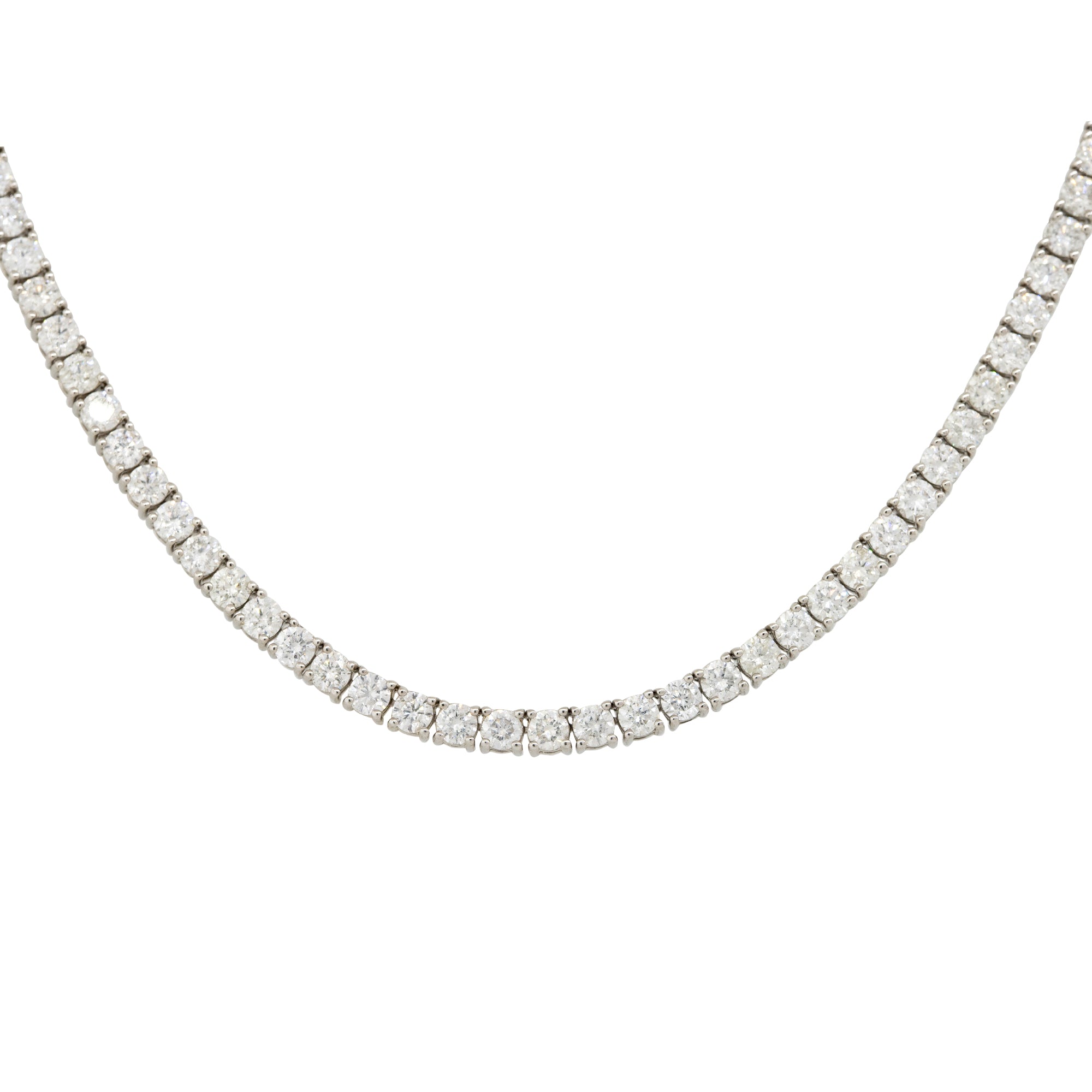 14k White Gold 12.05ctw Round Brilliant Cut Diamond Tennis Necklace