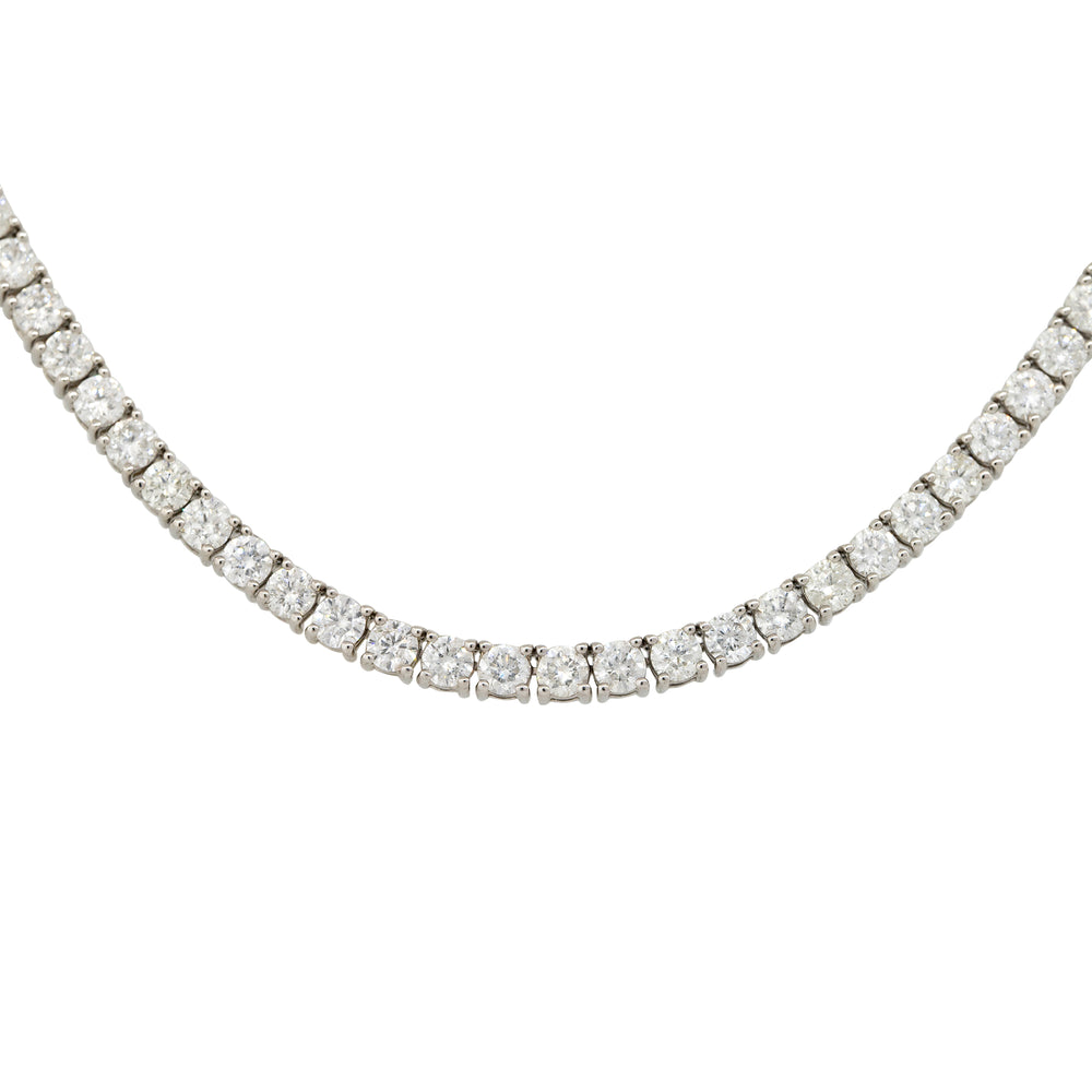 14k White Gold 12.05ctw Round Brilliant Cut Diamond Tennis Necklace