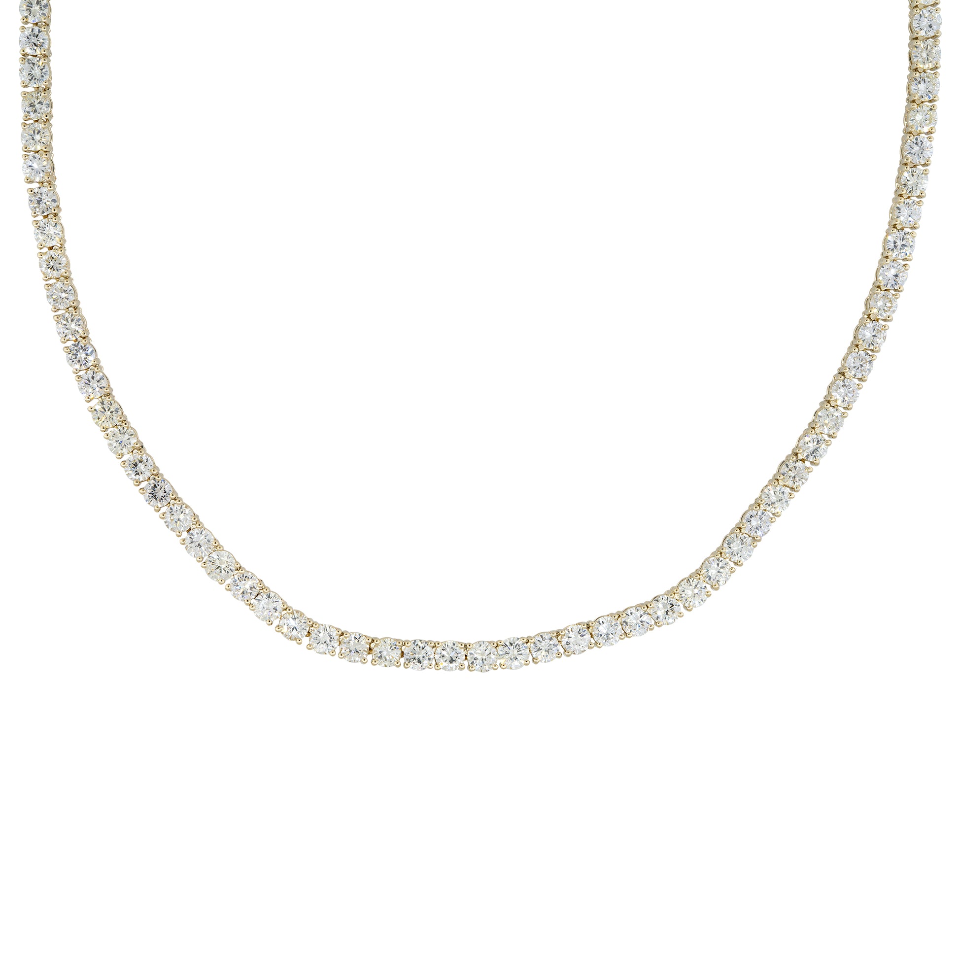 14k Yellow Gold 42.15ctw Round Brilliant Cut Diamond Tennis Necklace