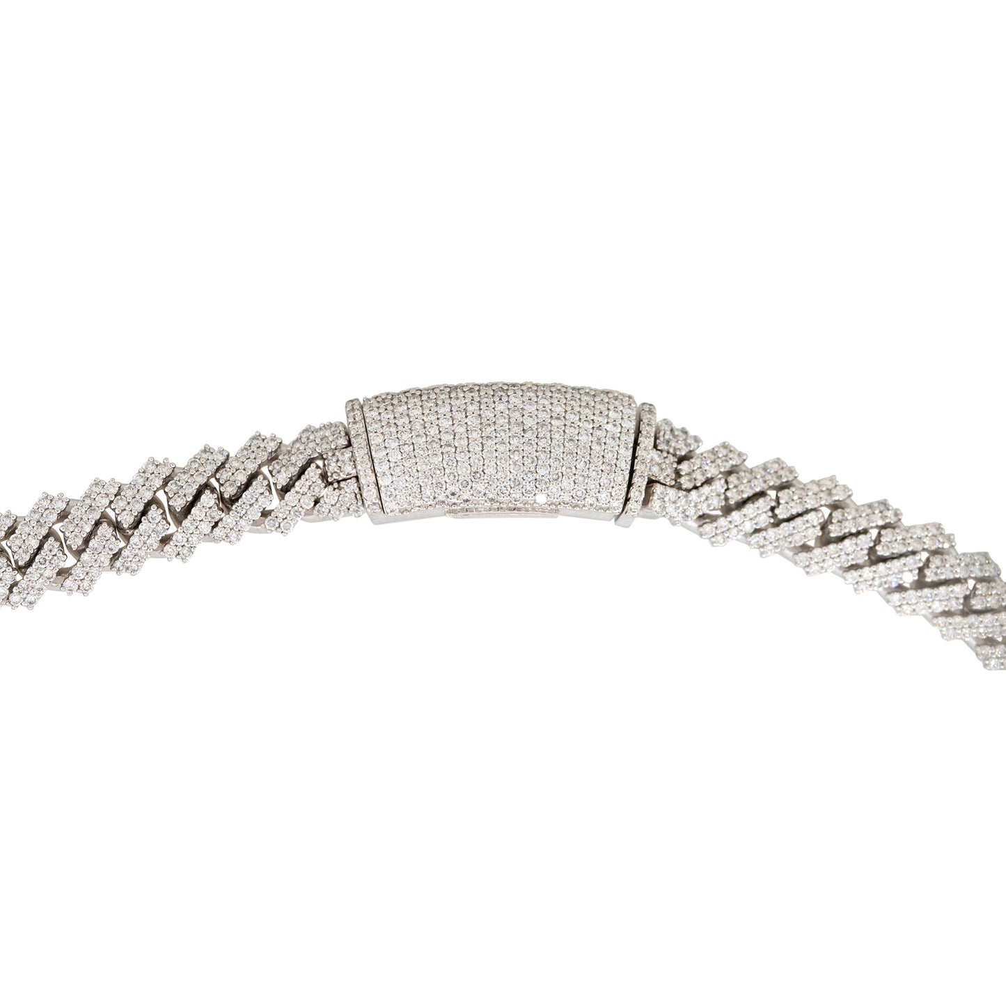 14k White Gold 19.1ctw Pave Diamond Cuban Link Chain Necklace