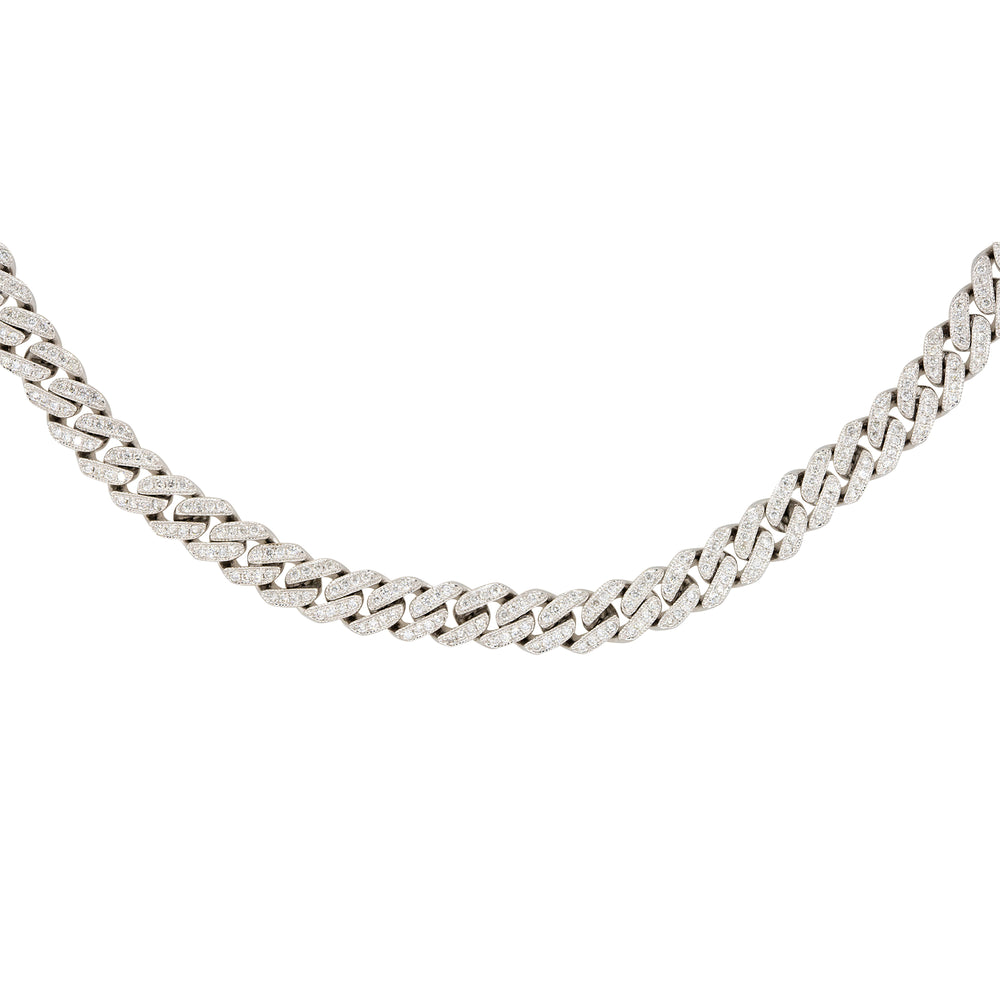 14k White Gold 6.5ctw Pave Diamond Cuban Link Chain Necklace