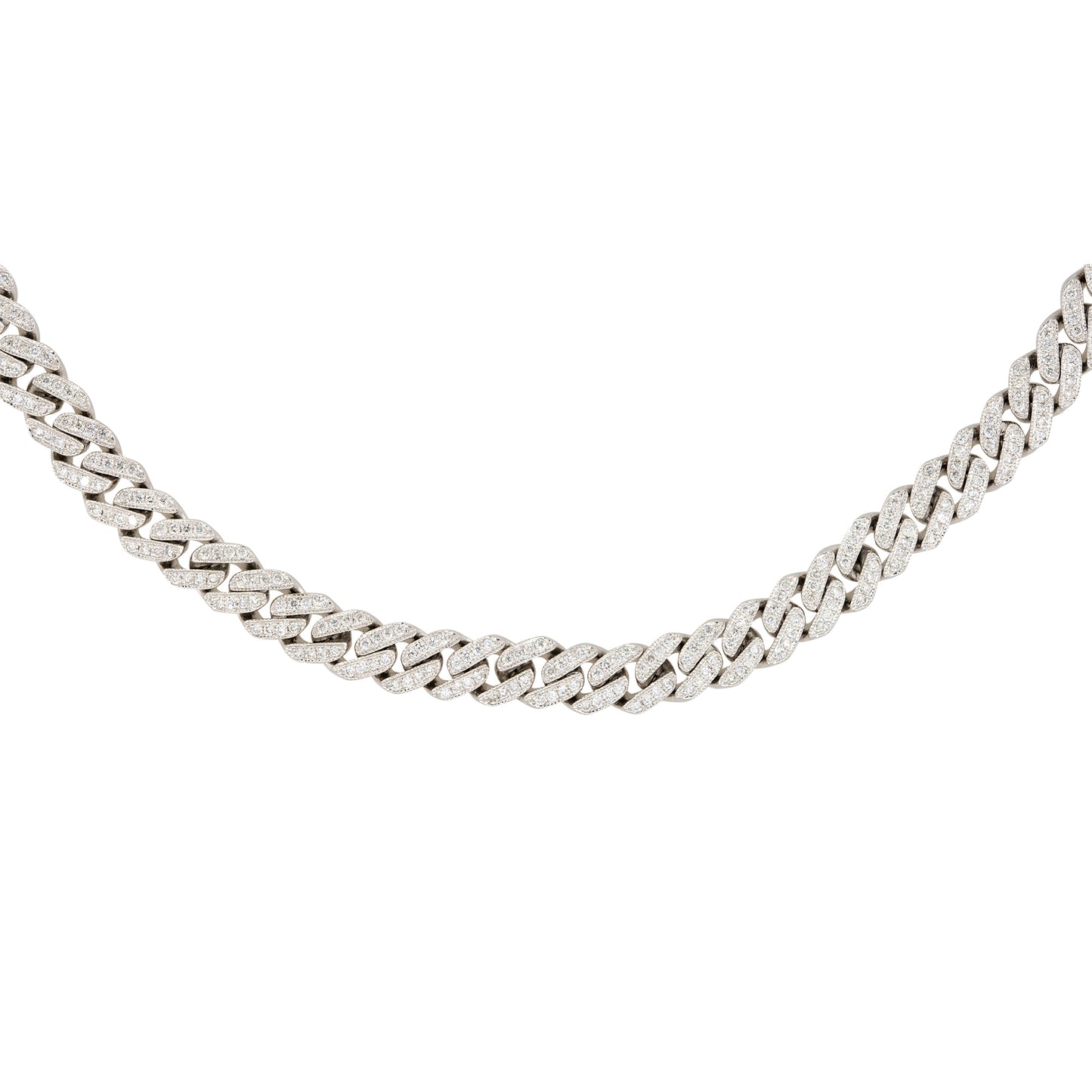 14k White Gold 6.5ctw Pave Diamond Cuban Link Chain Necklace