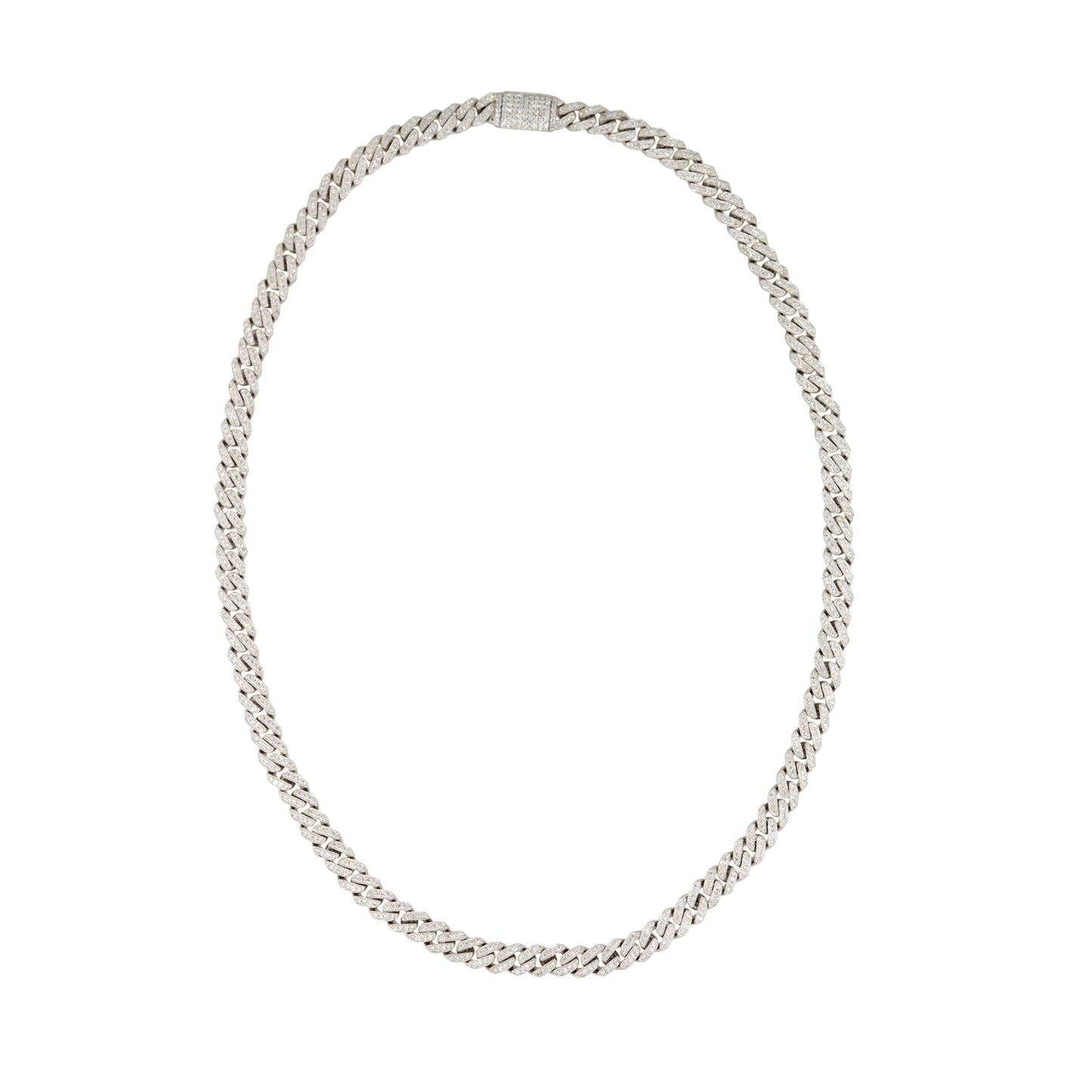 14k White Gold 6.5ctw Pave Diamond Cuban Link Chain Necklace