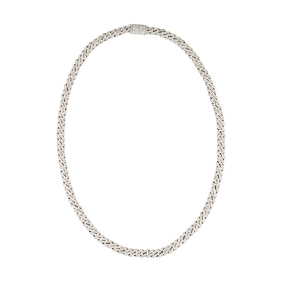 14k White Gold 6.5ctw Pave Diamond Cuban Link Chain Necklace