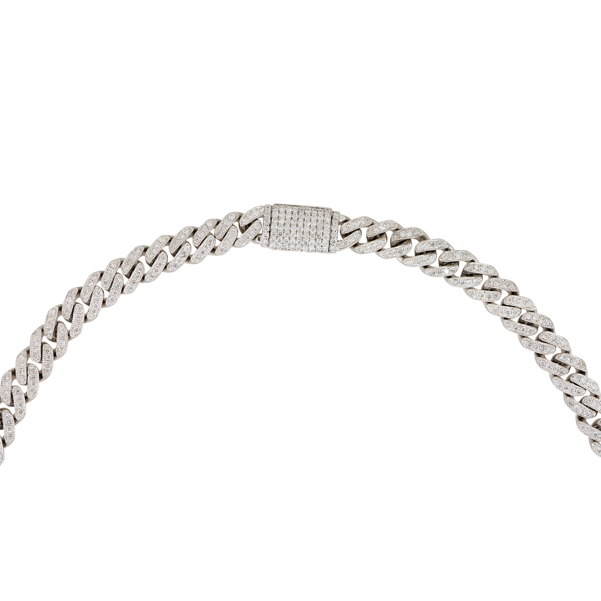 14k White Gold 6.5ctw Pave Diamond Cuban Link Chain Necklace