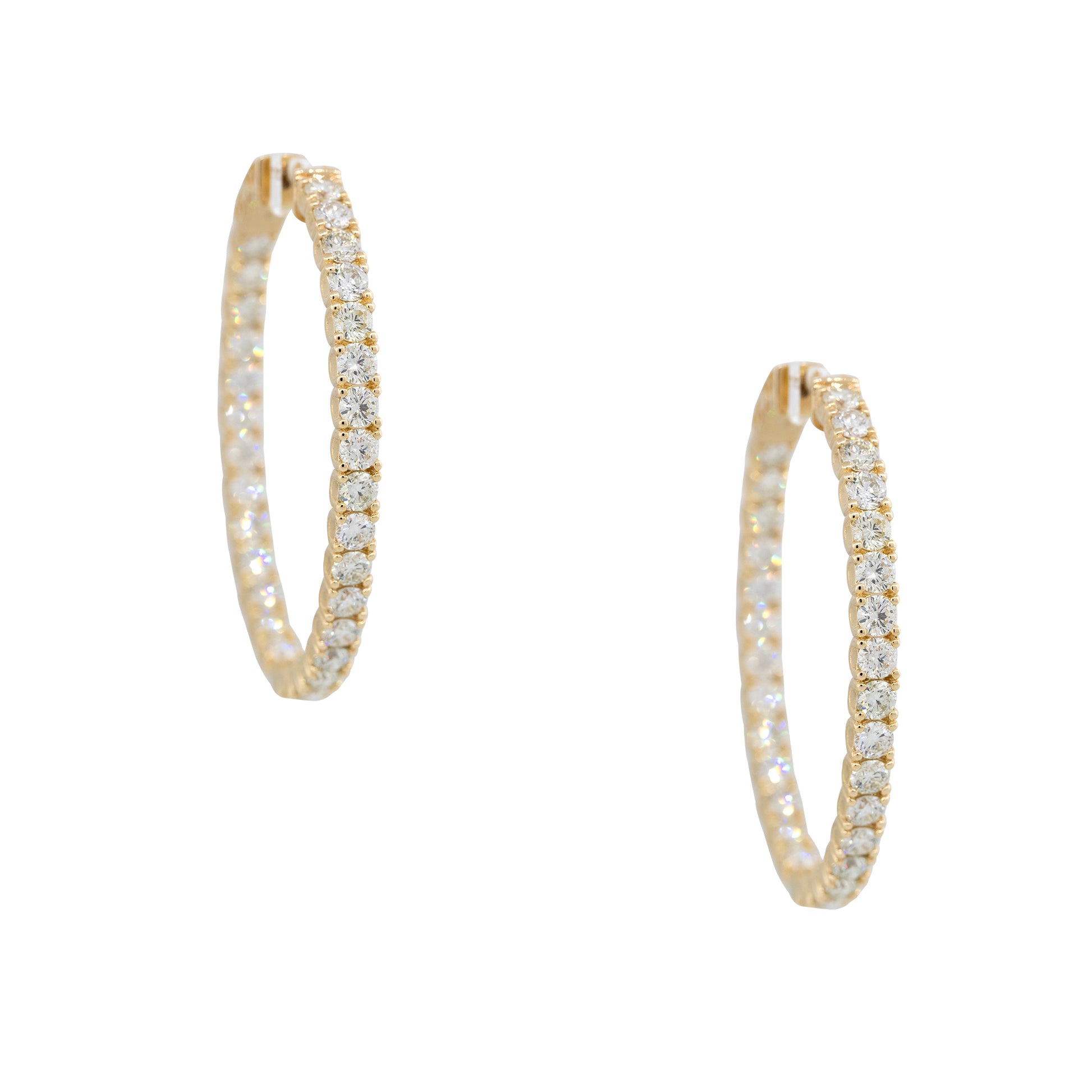 14k Yellow Gold 8.90ctw Round Brilliant Cut Diamond Inside-Out Hoop Earrings