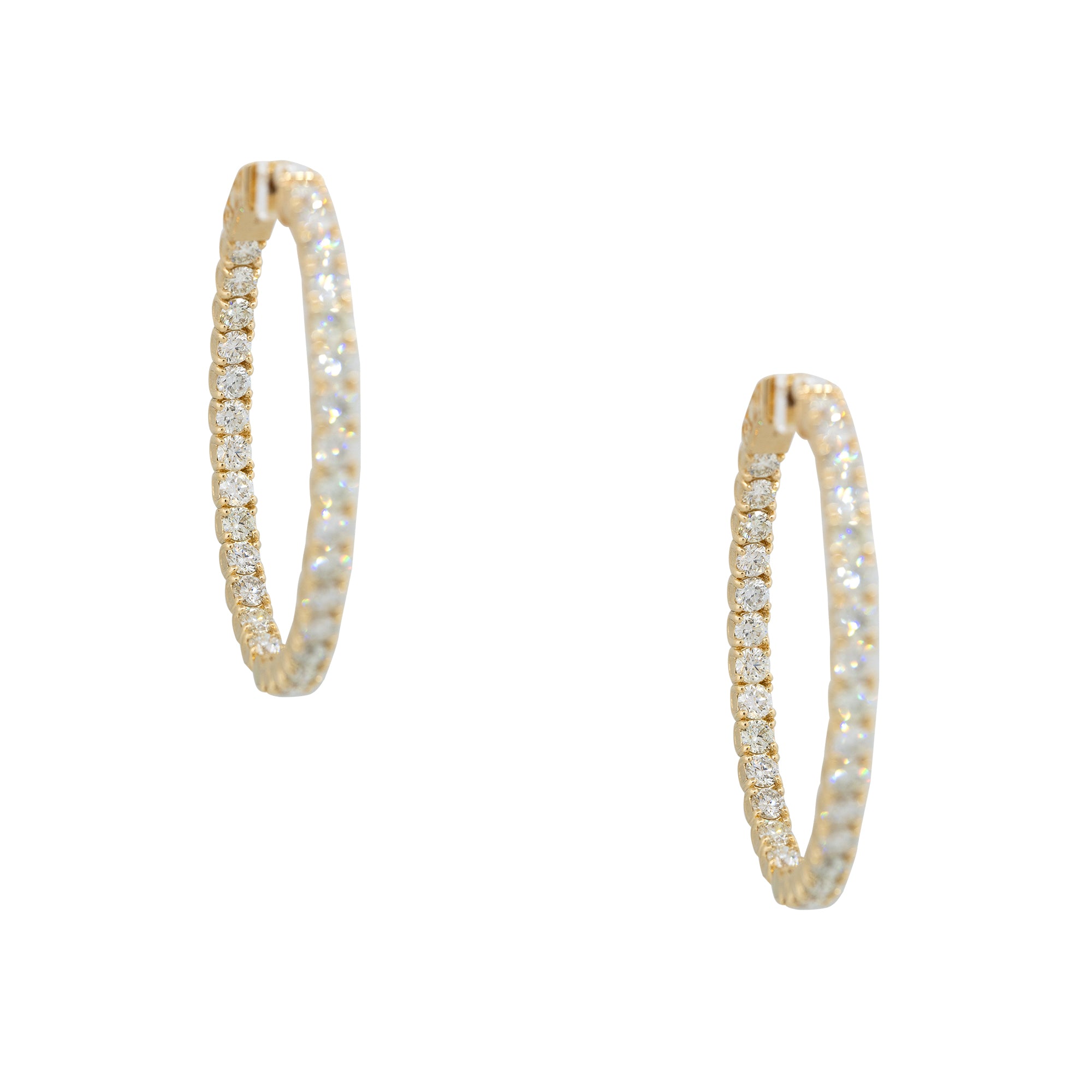 14k Yellow Gold 8.90ctw Round Brilliant Cut Diamond Inside-Out Hoop Earrings