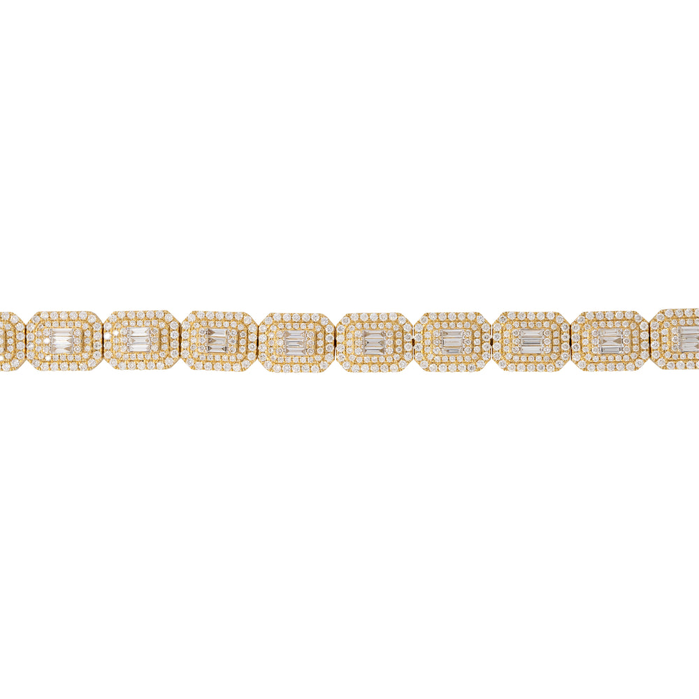 14k Yellow Gold 7.6ctw Baguette & Round Brilliant Cut Diamond Bracelet