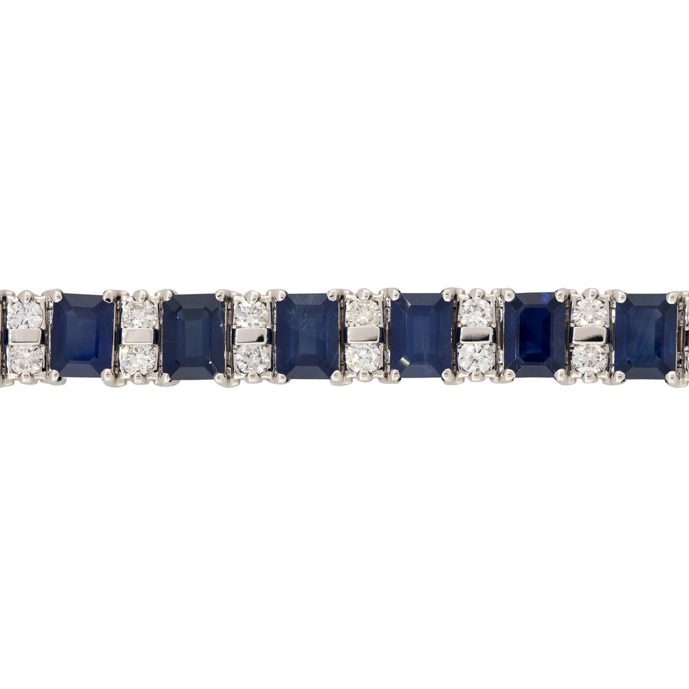 14k White Gold 23.15ct Emerald Cut Sapphire & 3.7ct Round Brilliant Cut Diamond Bracelet