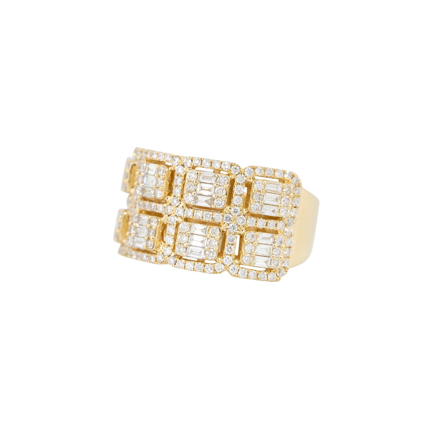 14k Yellow Gold 1.37ctw Baguette & Round Brilliant Cut Diamond Station Ring