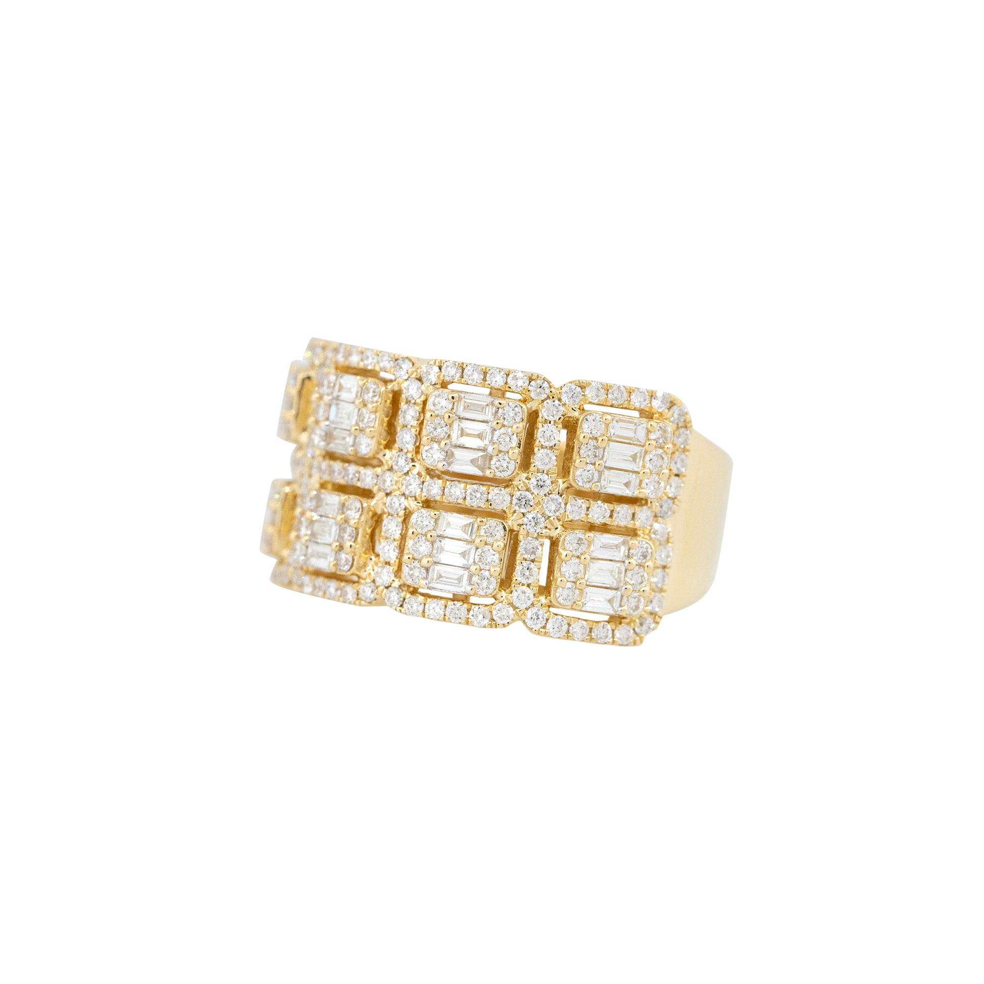 14k Yellow Gold 1.37ctw Baguette & Round Brilliant Cut Diamond Station Ring