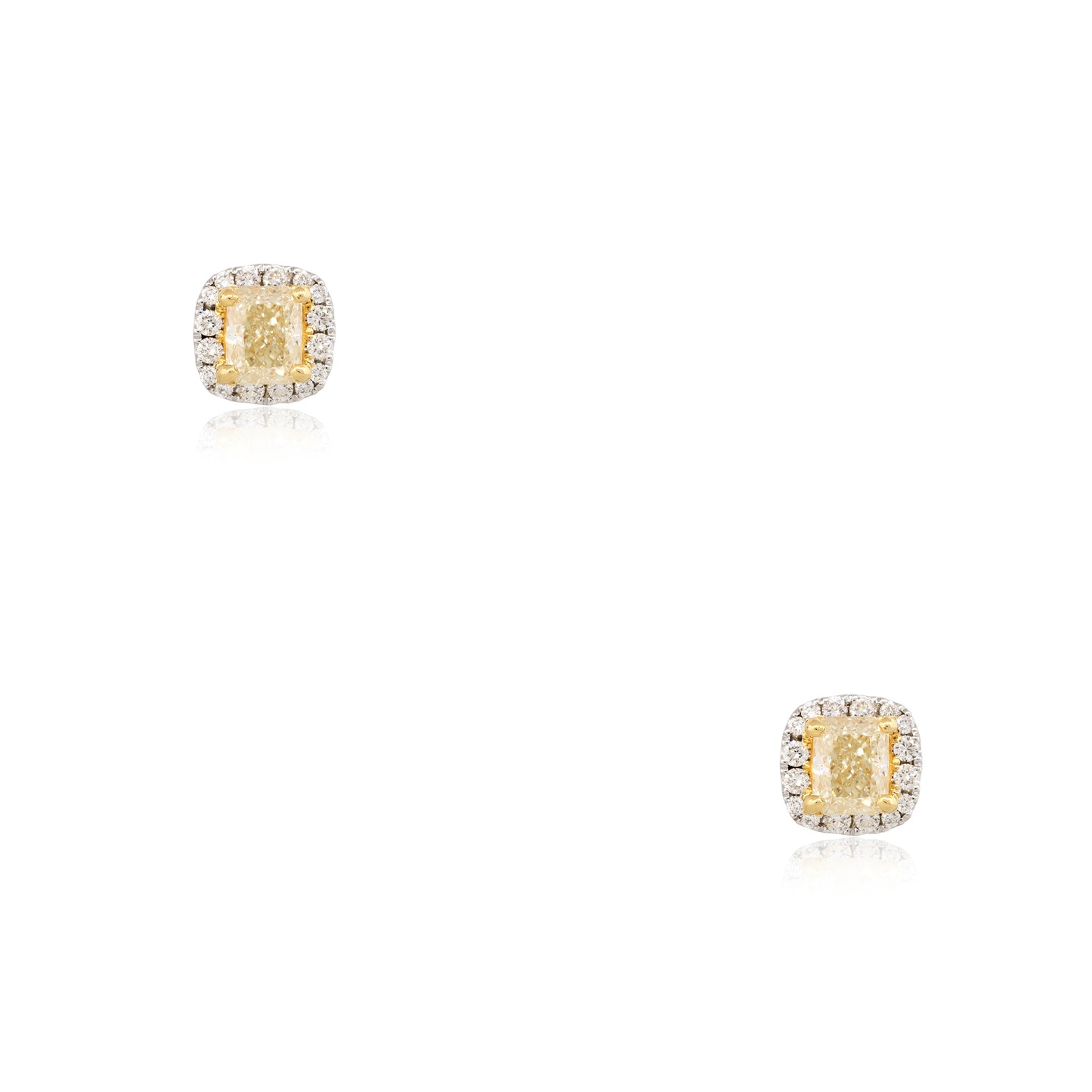 18k Two-Tone Gold 1.45ct Fancy Yellow Cushion Cut Diamond Halo Earrings