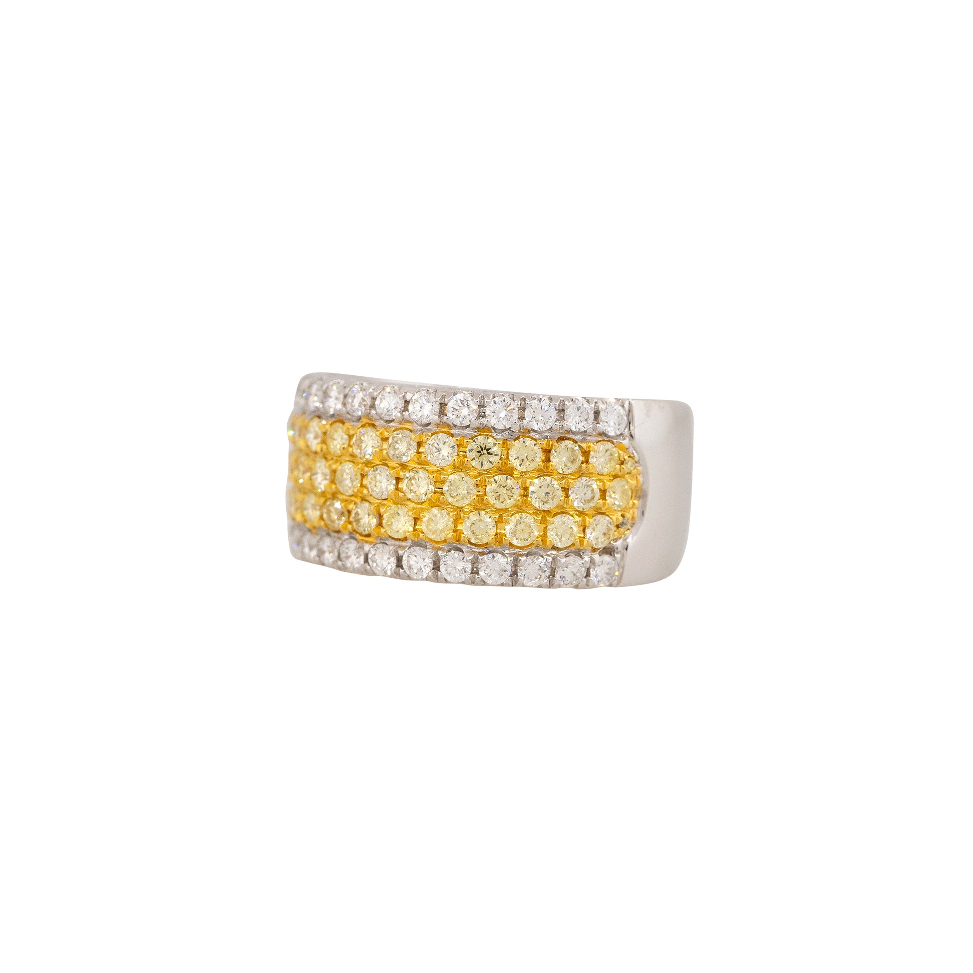 18k White Gold 1.01ct Yellow & 0.58ct White Pave Halfway Diamond Band