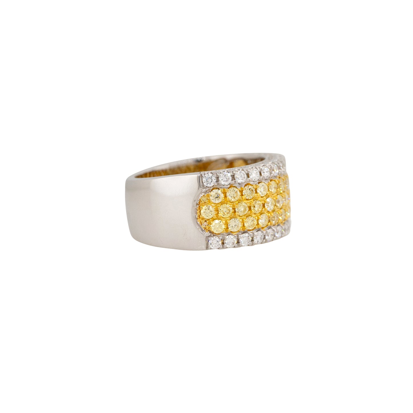 18k White Gold 1.01ct Yellow & 0.58ct White Pave Halfway Diamond Band