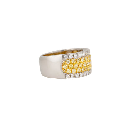 18k White Gold 1.01ct Yellow & 0.58ct White Pave Halfway Diamond Band