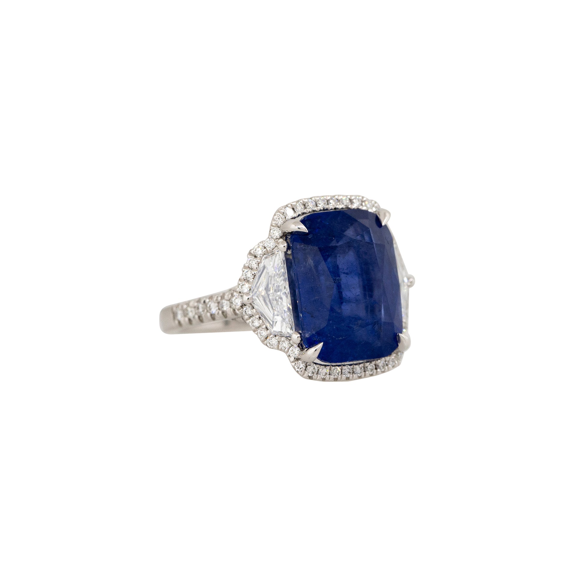 GIA Graded Platinum 9.96ct Cushion Cut Sapphire & 1.2ct Diamond Ring