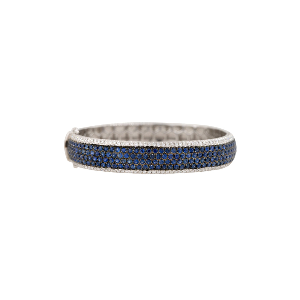 14k White Gold 5.45ct Sapphire & 1.53ct Pave Diamond Bangle Bracelet