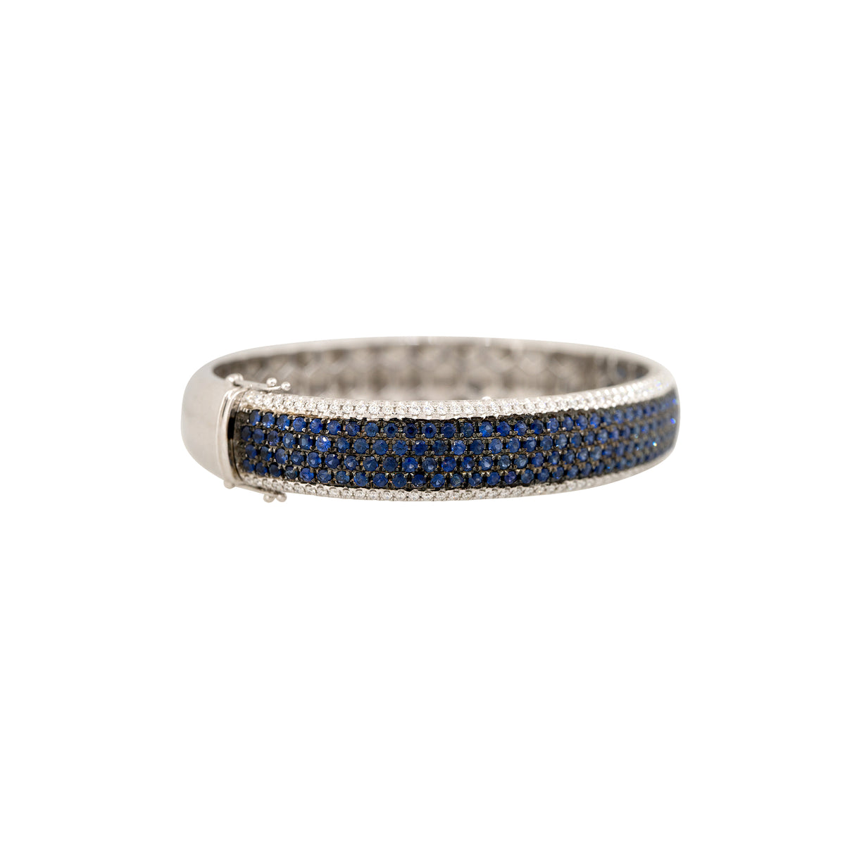 14k White Gold 5.45ct Sapphire & 1.53ct Pave Diamond Bangle Bracelet