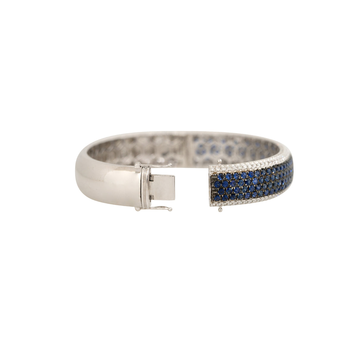 14k White Gold 5.45ct Sapphire & 1.53ct Pave Diamond Bangle Bracelet