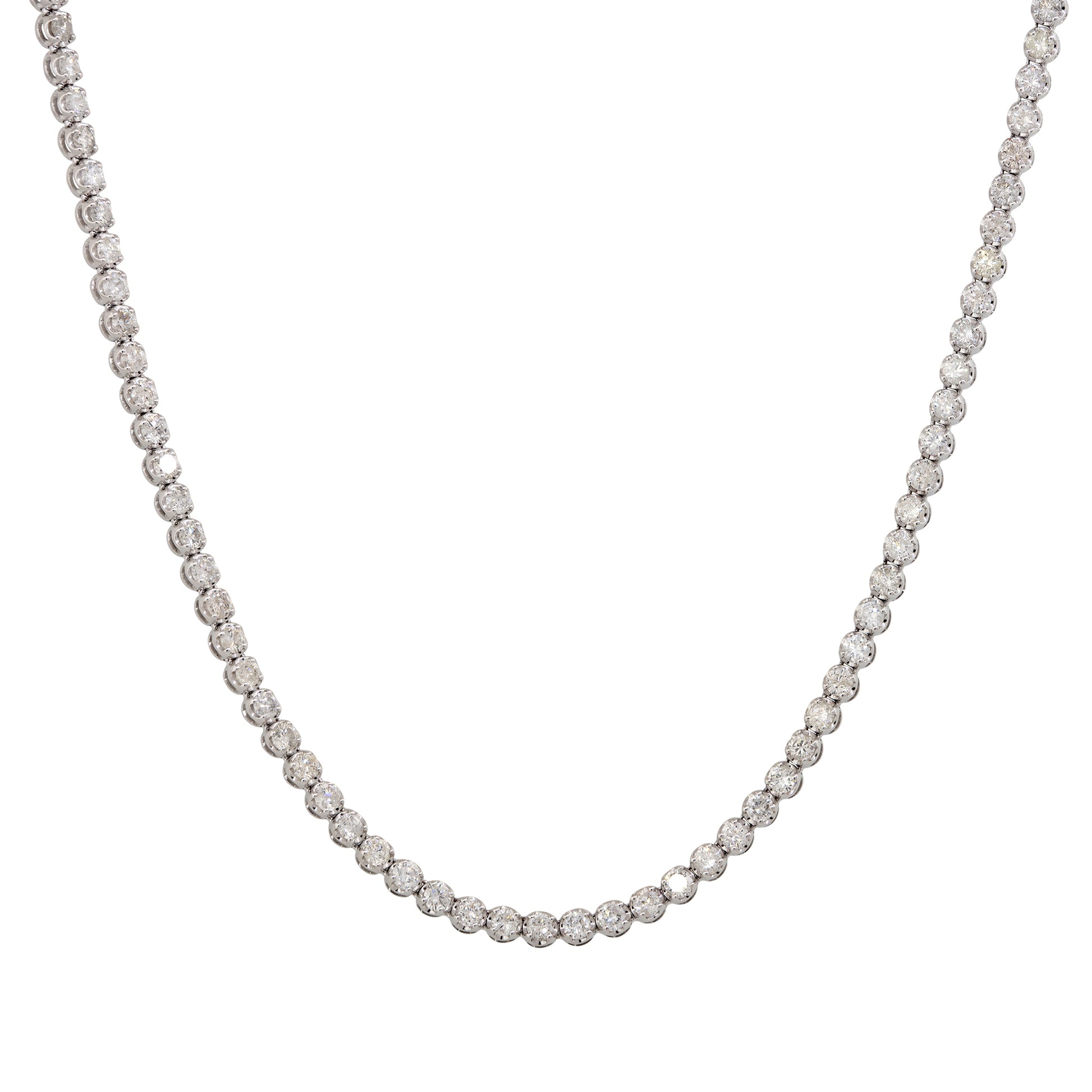 14k White Gold 11.02ctw Round Brilliant Cut Diamond Long Tennis Necklace